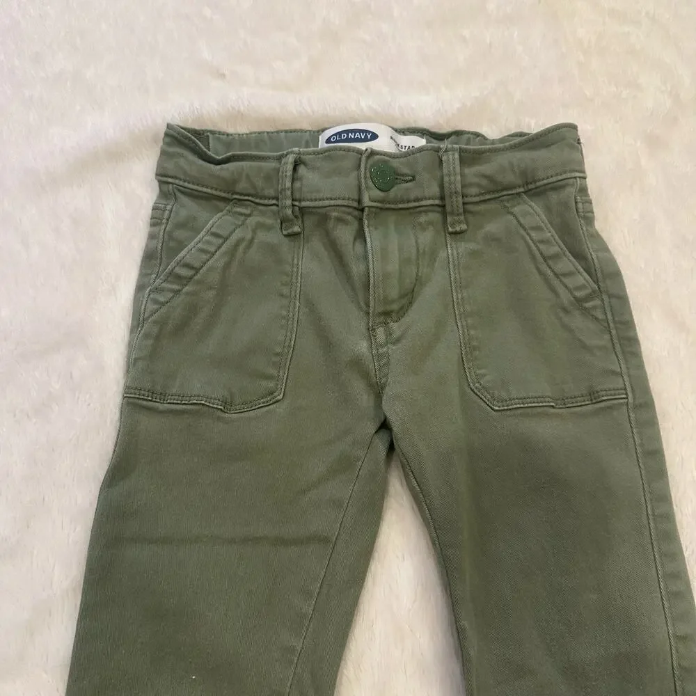 Girls Old Navy Army Green Rock Star Jeans sz 6 adjustable waist tabs